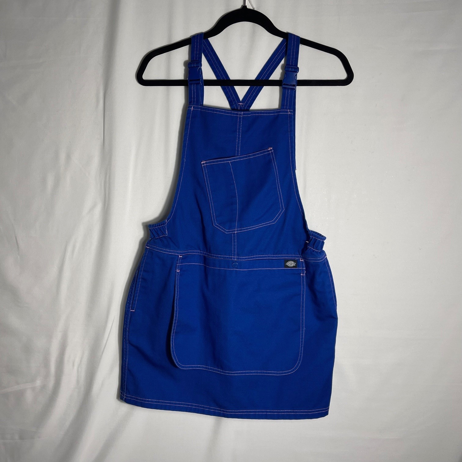 Dickies Womens Blue Bib Overall Mini Dress Industrial Artsy Indie Sz Md