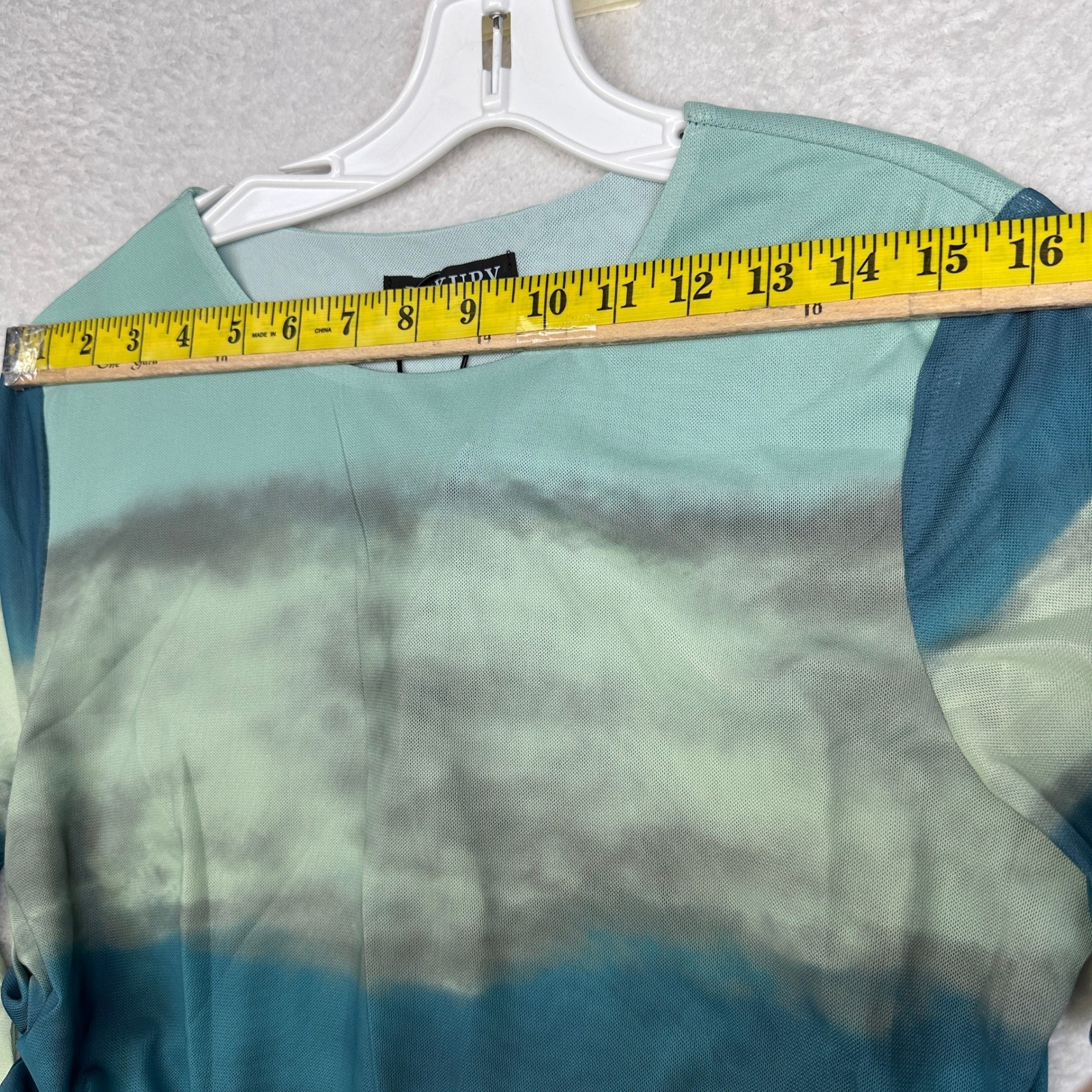 Luxury Tie Dye Maxi Dress Blue Green Ruched Long Sleeve Women’s size XL