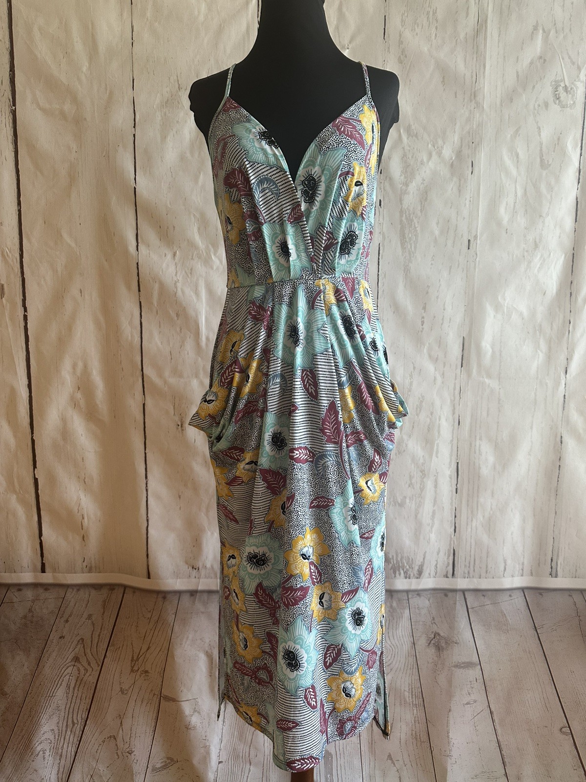 BCBG Generation Faux Wrap Woman’s Summer Dress Floral Resort Vacation size XS