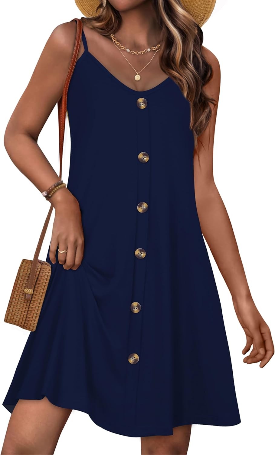 Summer Dresses for Women Spaghetti Strap Button down Casual Sundress Beach Cover