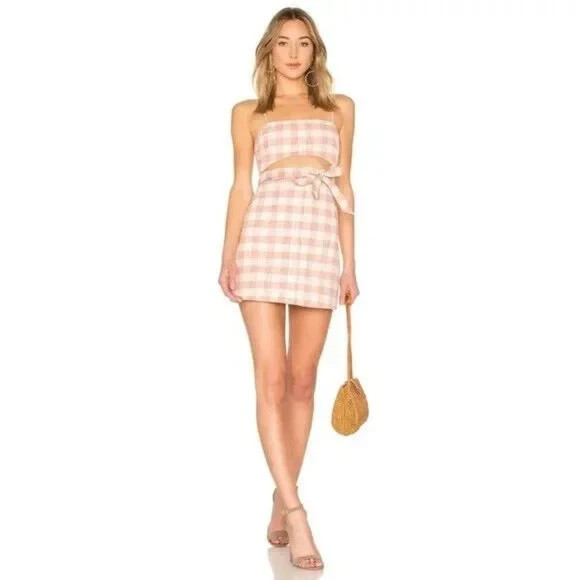 Privacy Please Dress Small Geranium Pink Gingham Plaid Mini Button Cutout Belted