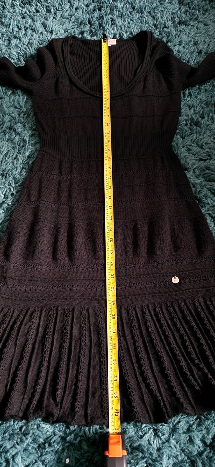 Karen Millen Dress Size 3 Black Wool Blend Crochet Knitted Stretch Lined Spring