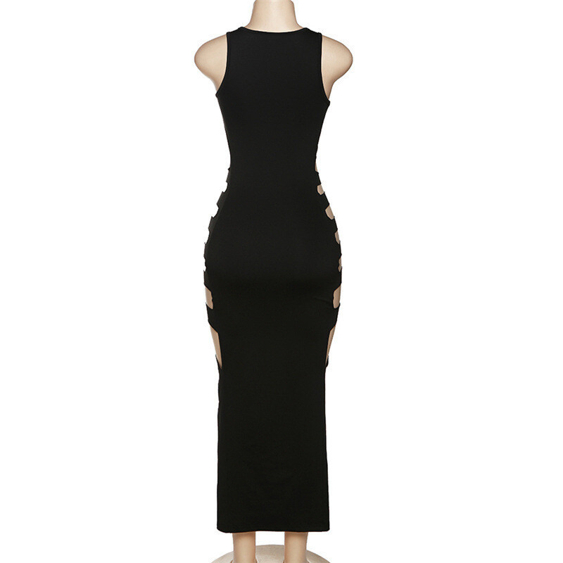 Plus Size Womens Sexy Hollow Out Low Cut High Waist Slit Bodycon Club Long Dress
