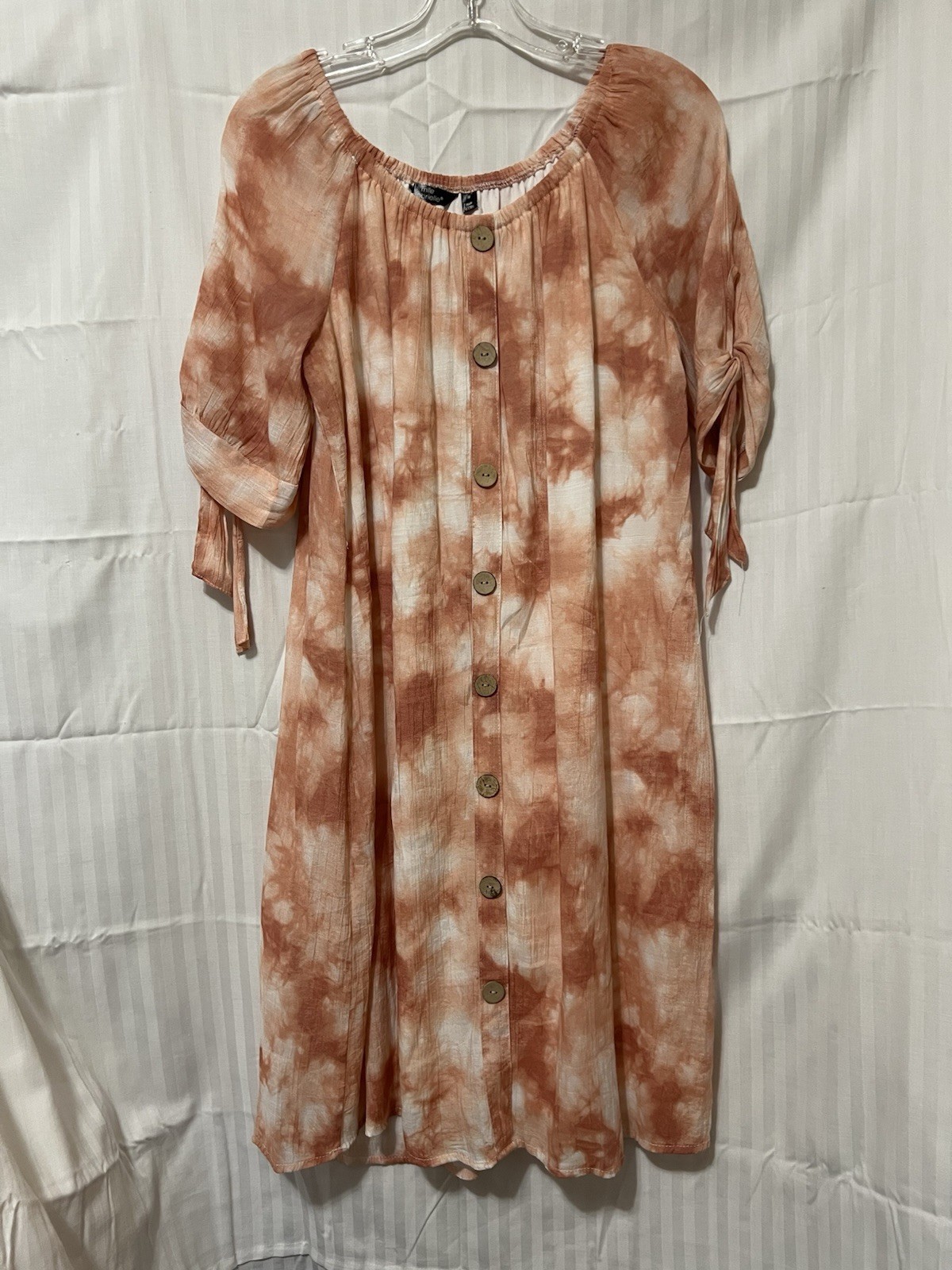 mile gabrielle Orange &White Rayon Tie Dye Button Front Tie Sleeve Dress Medium
