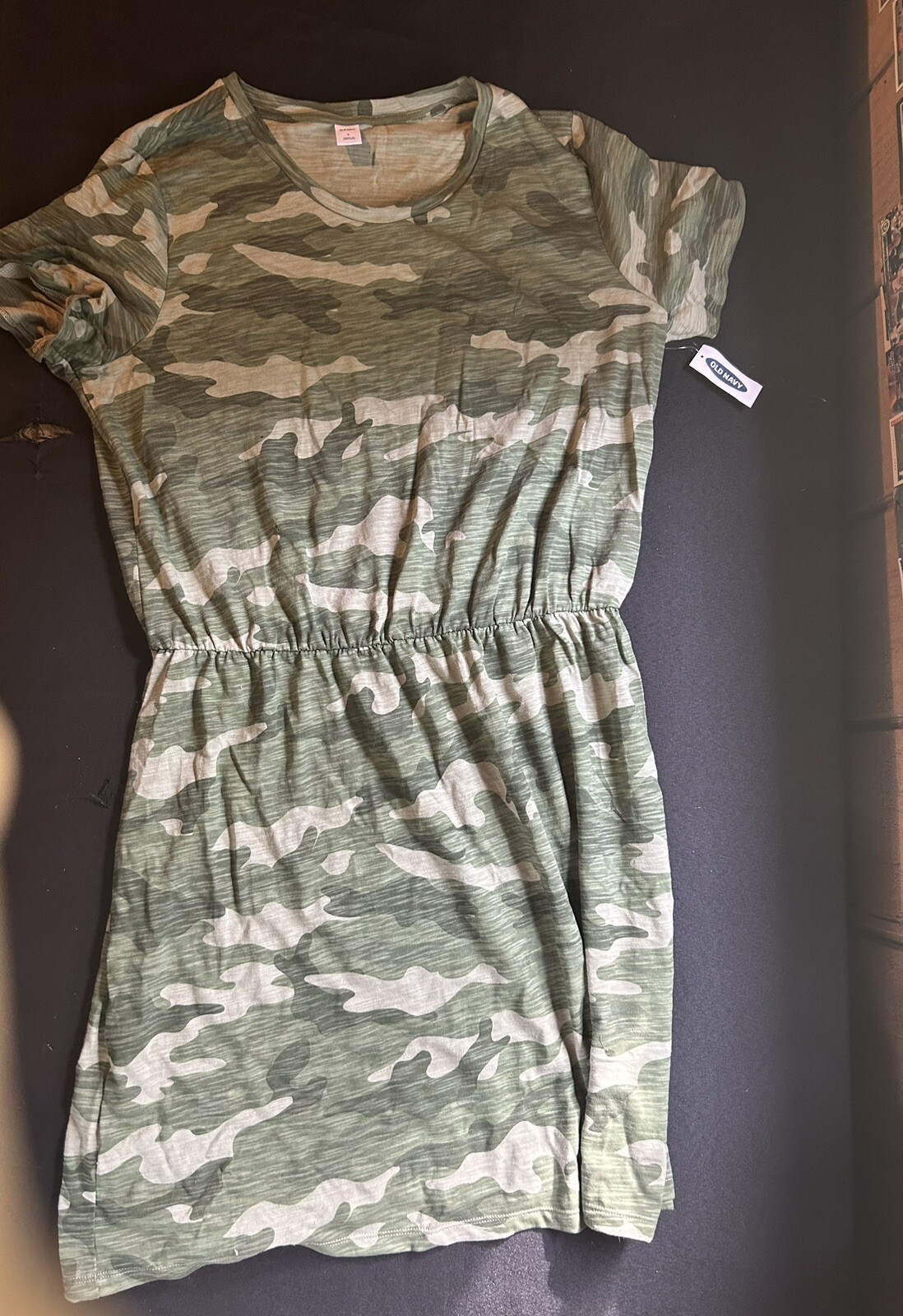 NWT Old Navy Womens Large Camo Print Waist Defined Knit Cotton Dress Camouflage