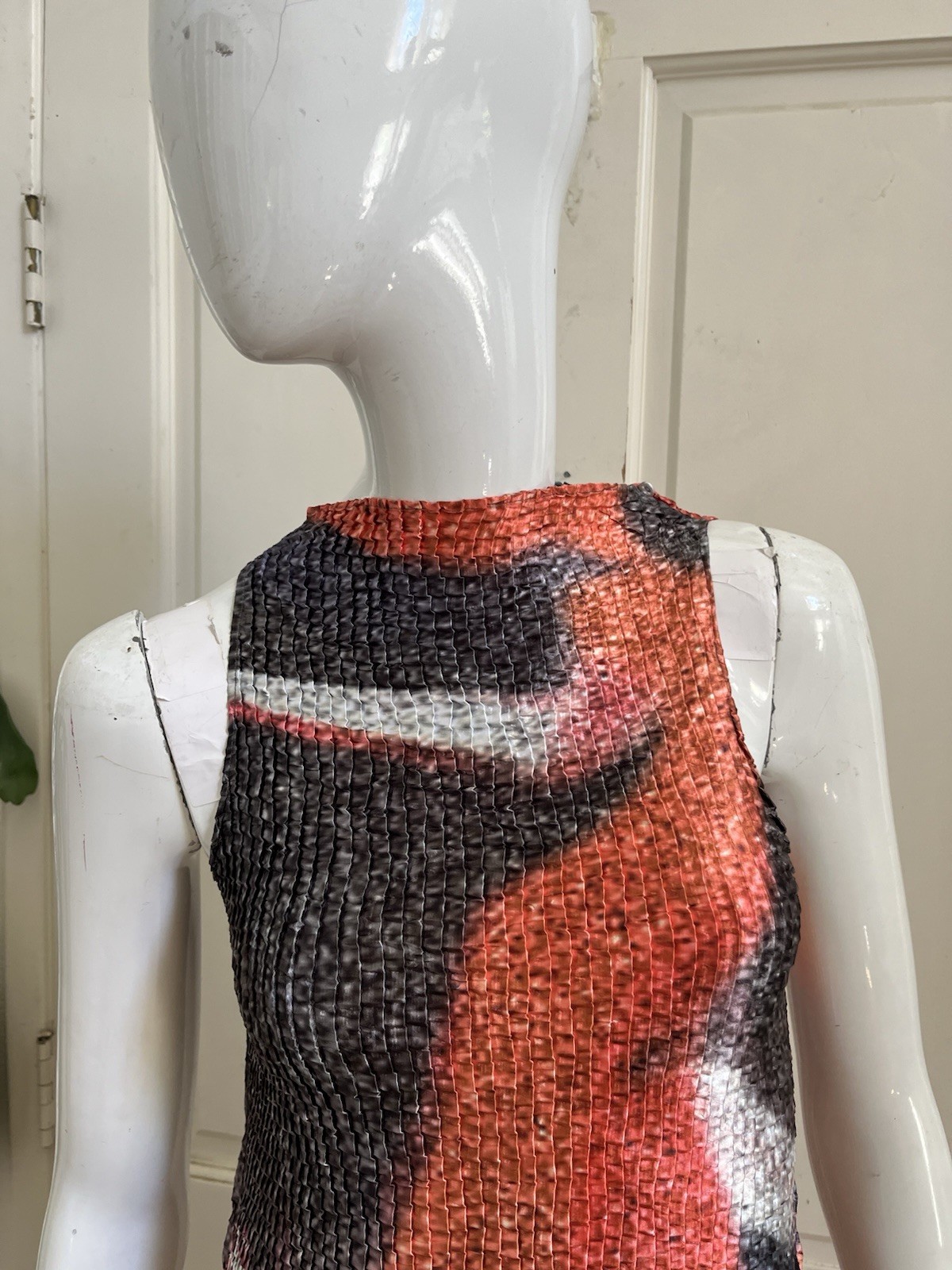 NIN STUDIO MEXICO NEW! Orange/Taupe Abstract Crinkled Wave Bodycon Dress Sz S