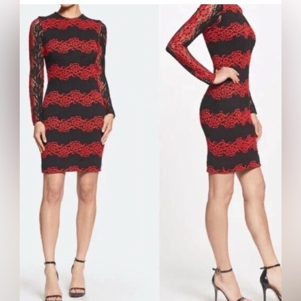 Dress the Population Morgan Red & Black Lace Bodycon Dress Women’s Size L