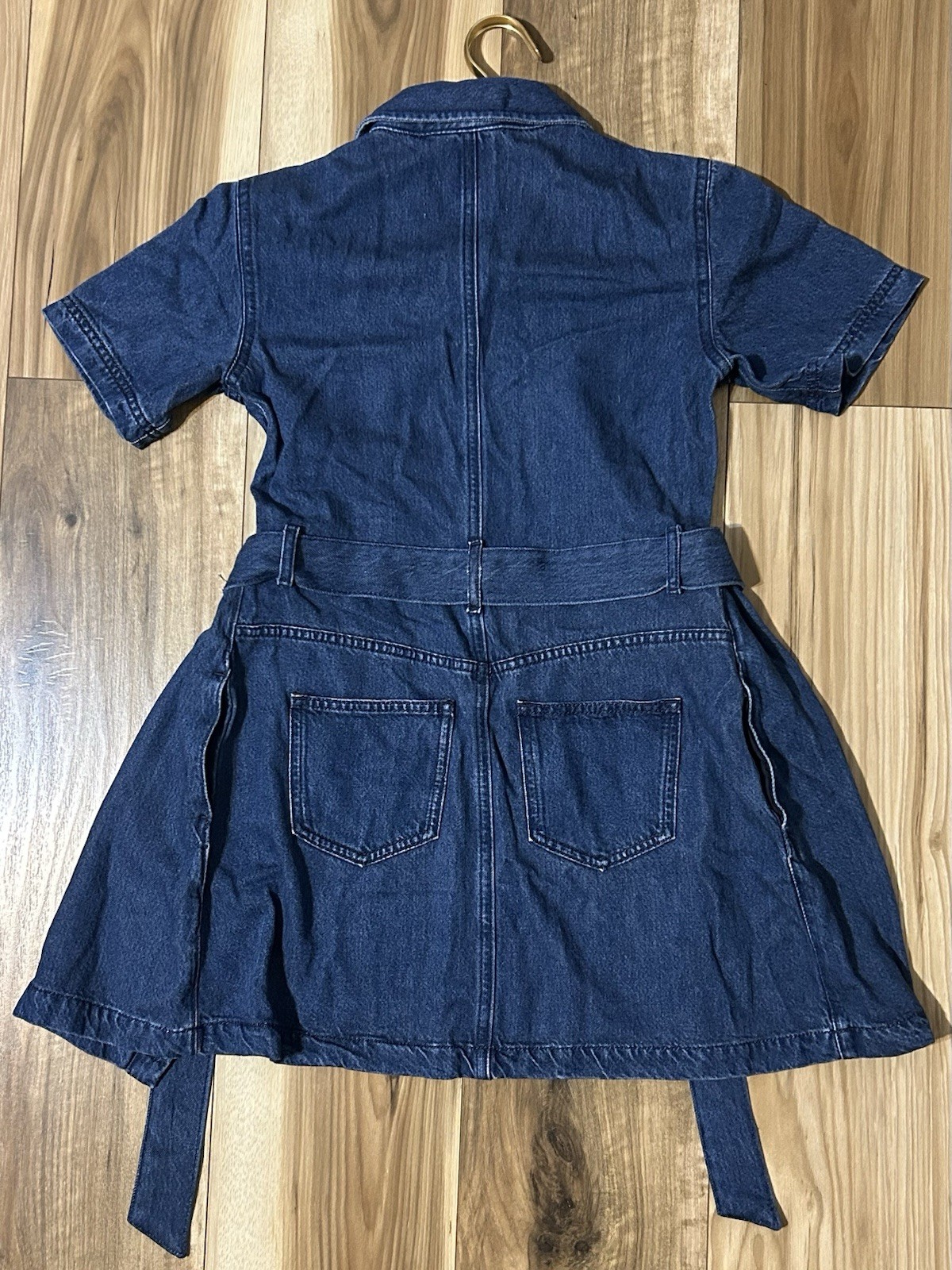 7 For All Mankind Lustre Blue Denim Button Down Shirt Dress with Tie Belt