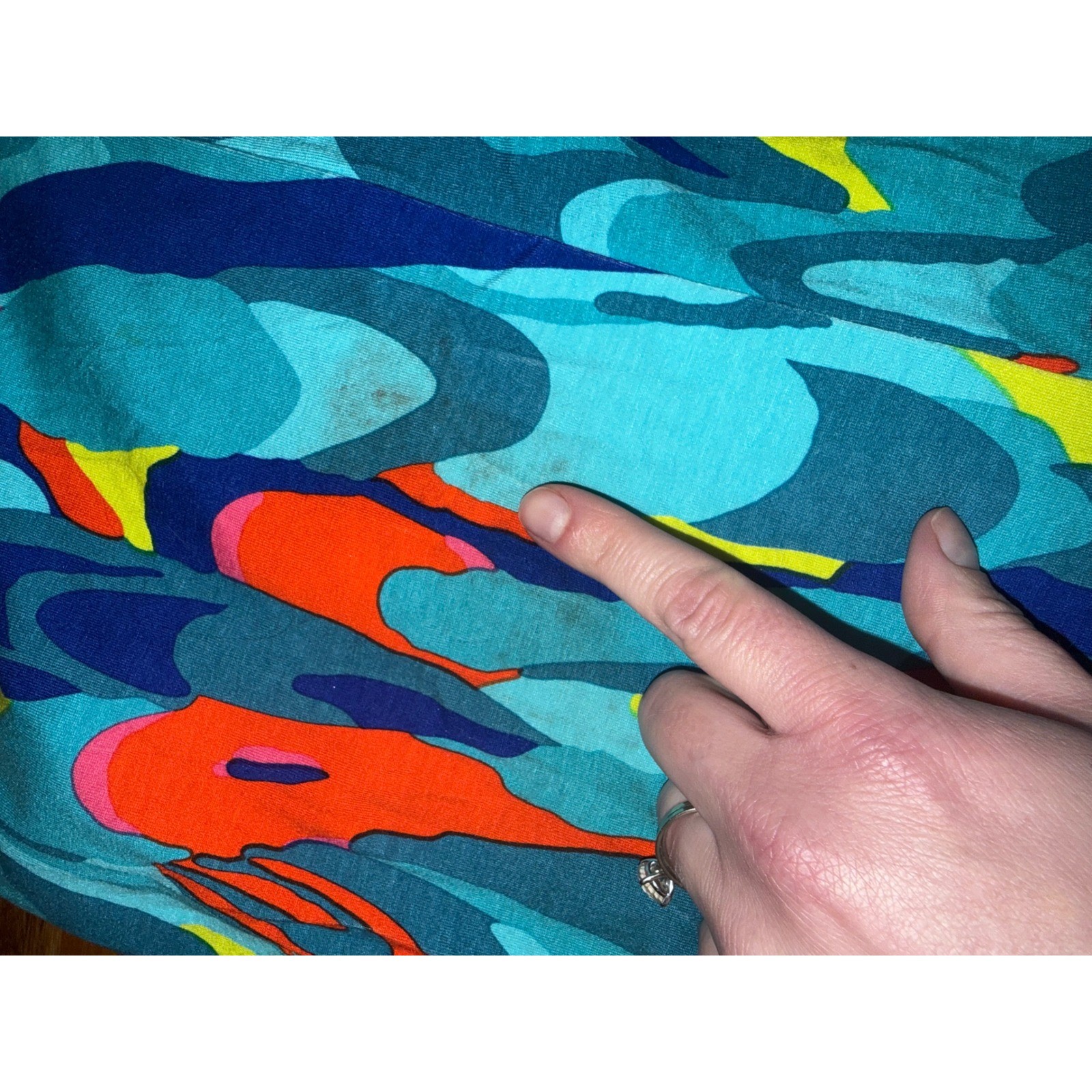 Trina Turk Halter Maxi Dress Blue Orange Swirl Print Gold Ring Detail Size 2