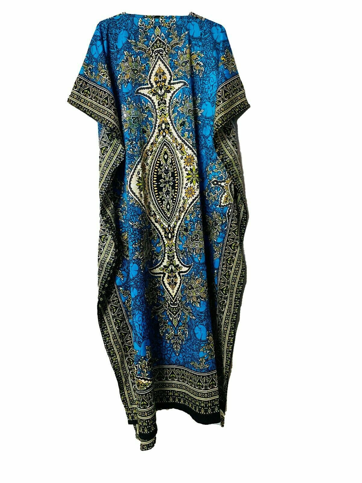 Polyester Long-Kaftan Hippy-Boho-Maxi-One-Women Ethnic Dress Night Teal Blue