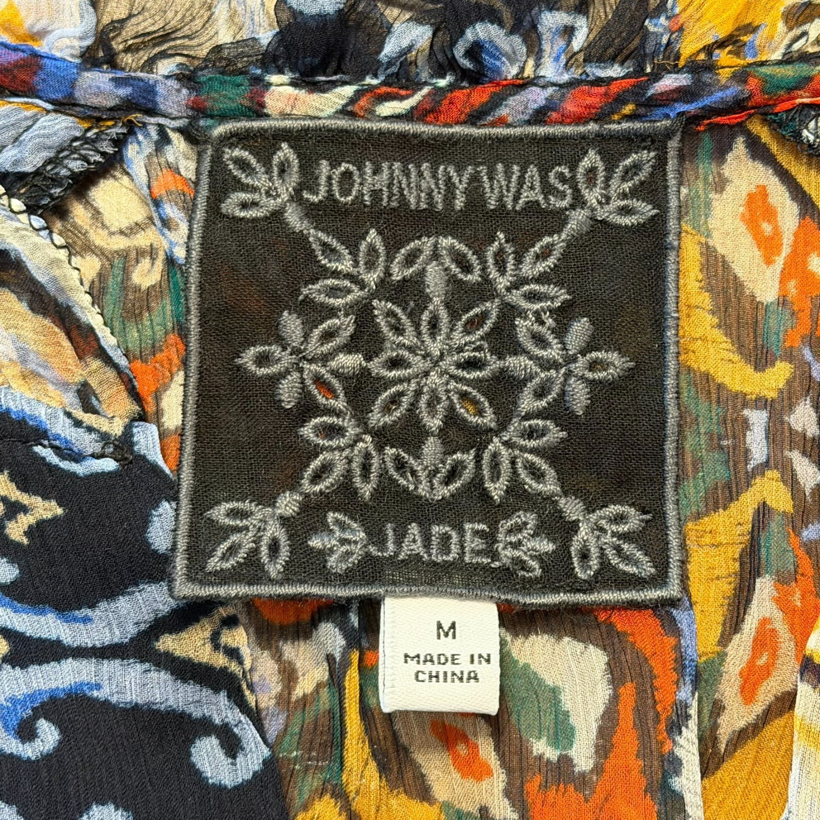 Johnny Was Jade Silk Blend Patchwork Dress Floral Medium Boho