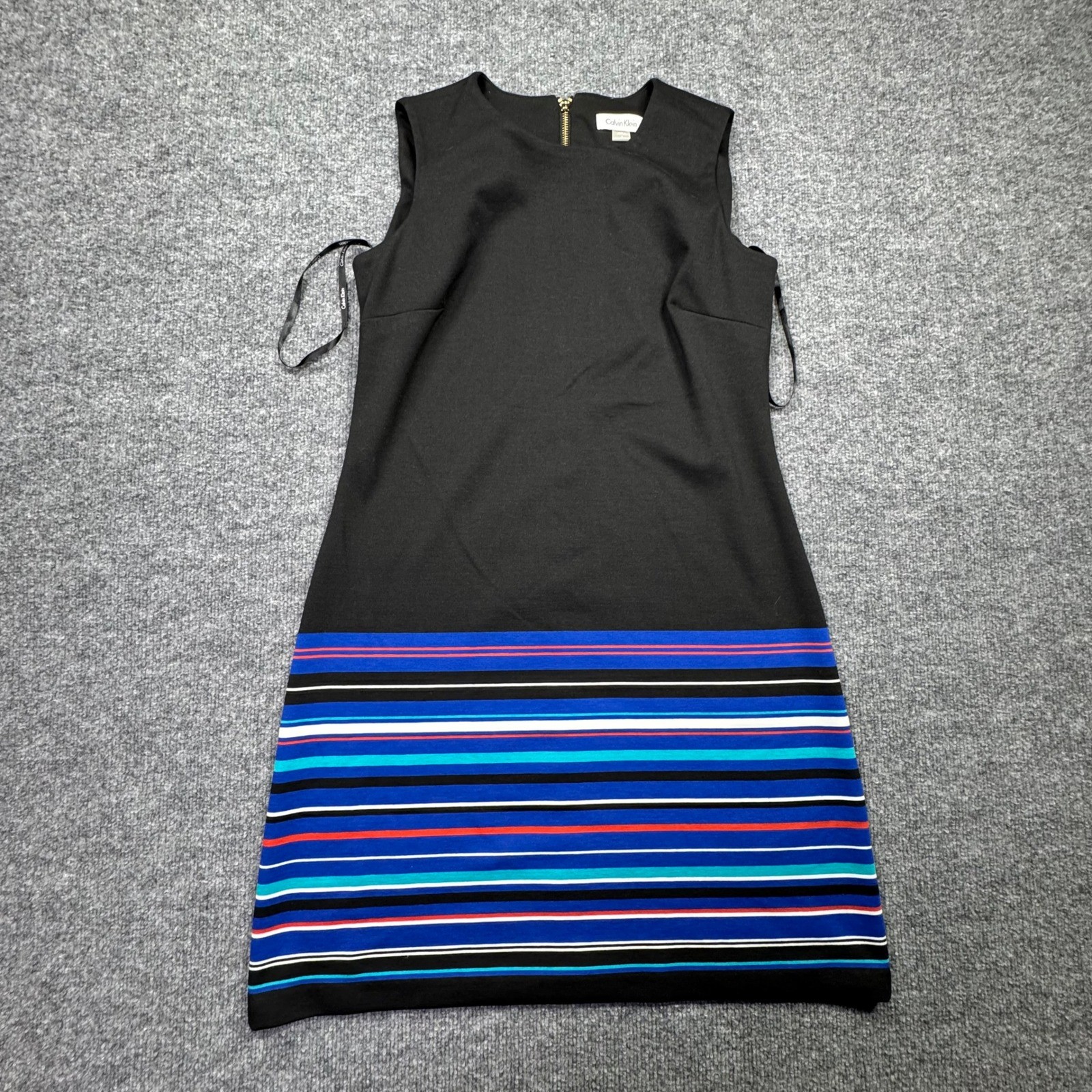 Calvin Klein Sheath Dress Womens 8 Black Striped Hem Sleeveless Classic Modern