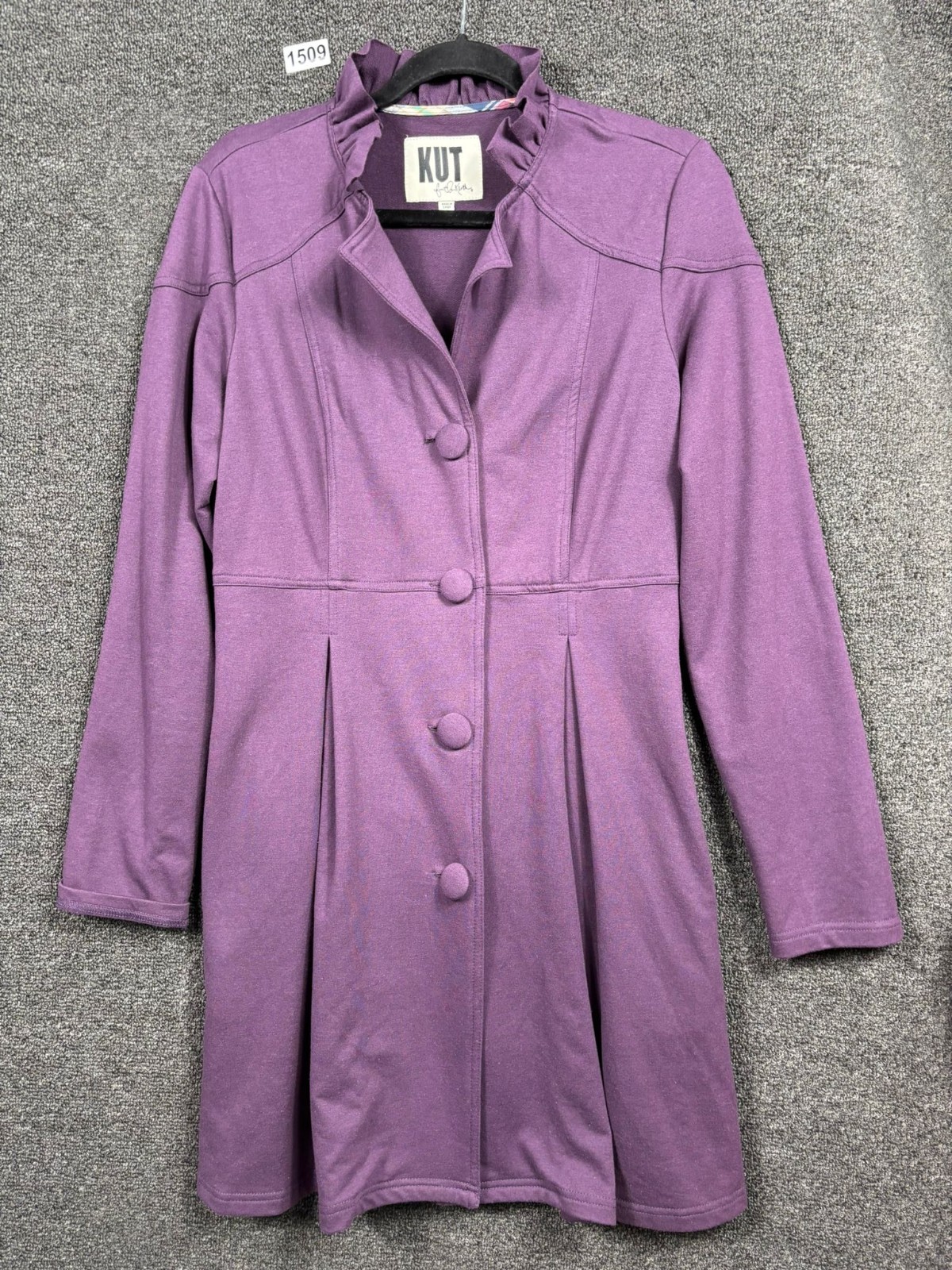 Kut From The Kloth Knit Dress Womens Size M Purple Ruffle Big Covered Buttons