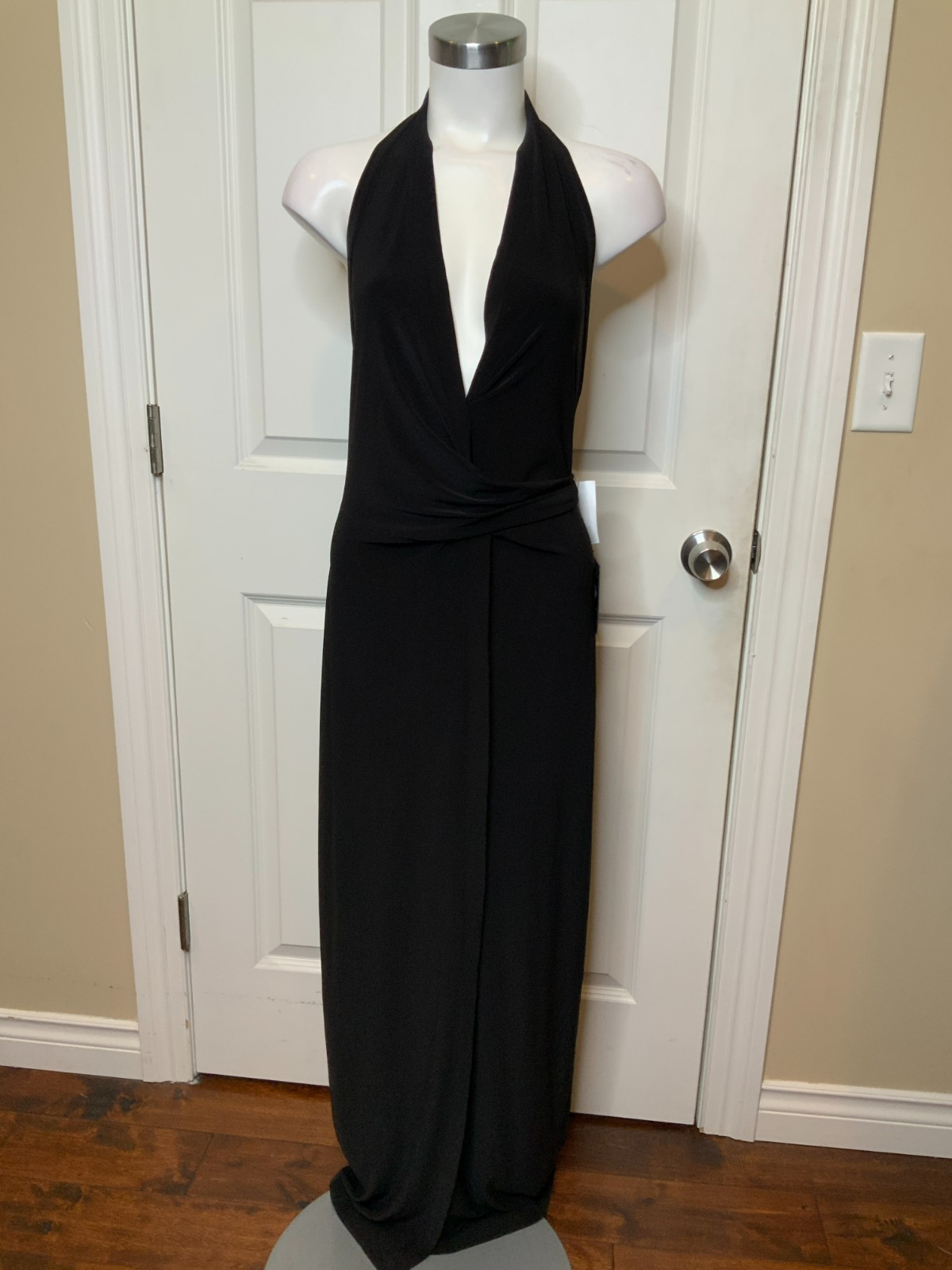 Norma Kamali Black Halter Wrap Straight Gown Dress, Size XS | 34, NWT! $165