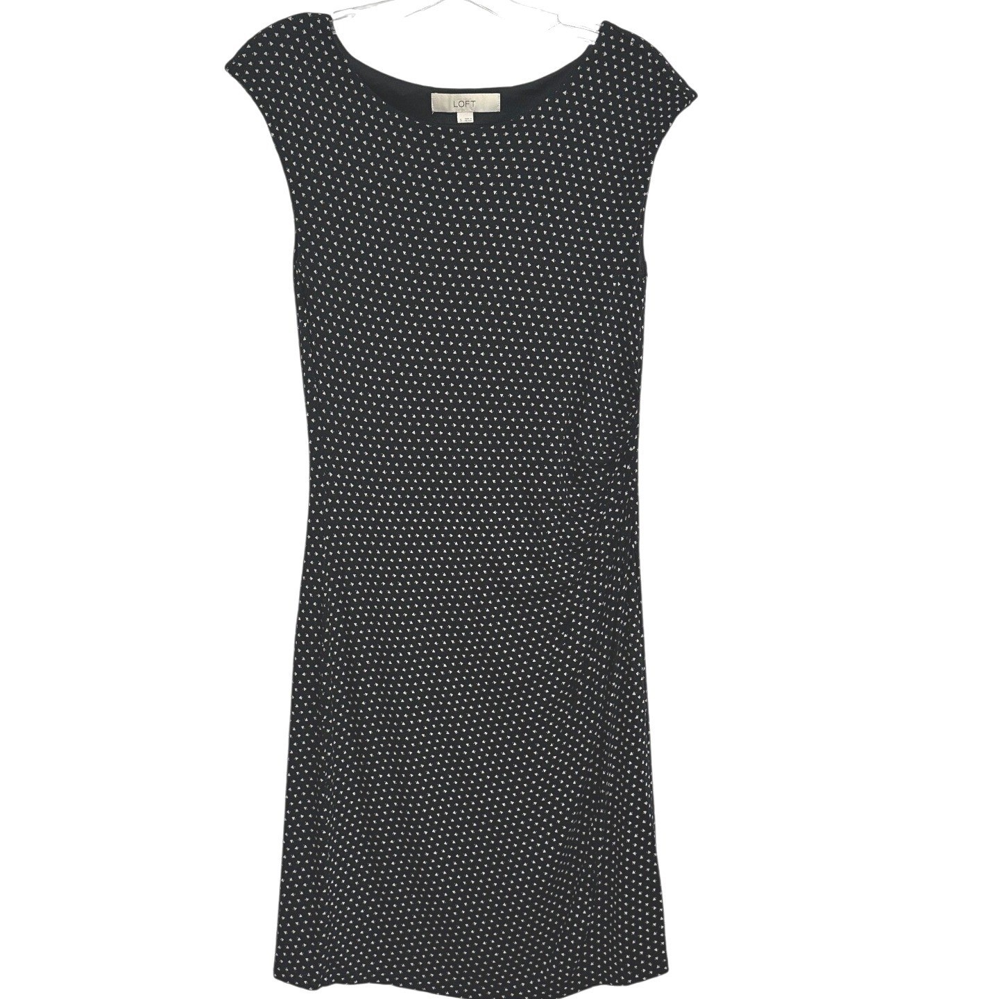 LOFT Sheath Dress Womens Black White Geometric Ruched Sleeveless Versatile S