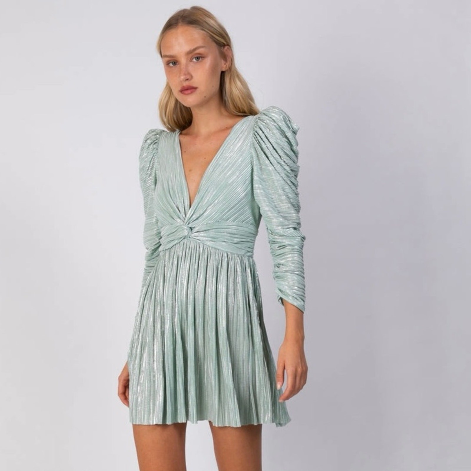 Sabina Musayev NEW Mint Green Metallic Morgana Mini Dress Size Small