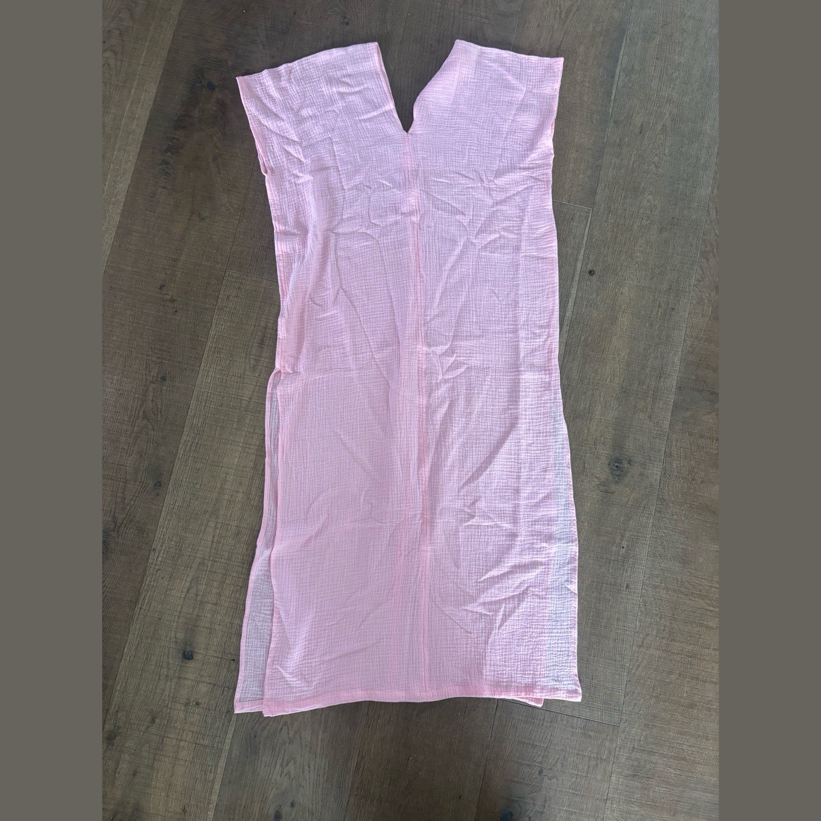 bao bamboo ONE SIZE OS light pink gauze 100% cotton high slit coverup dress