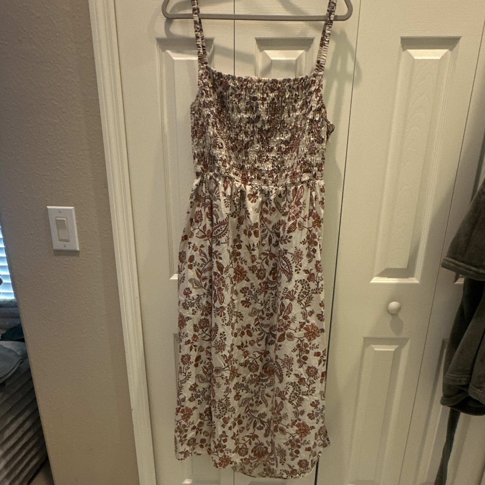 Old Navy White/Brown Floral Sundress Square Neck Smocked Strappy Midi XXL