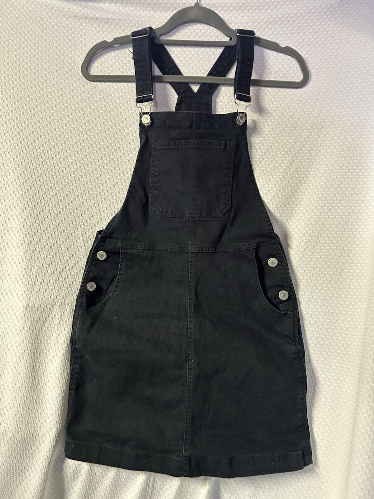 Brave Soul Black Denim Pinafore Dungaree Dress UK 10 Adjustable Straps Pockets