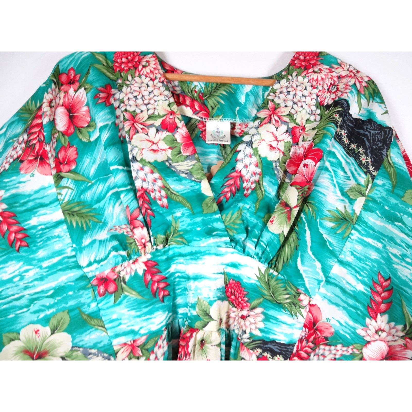Royal Creations Hawaii Muumuu Kaftan Women One Size Teal Floral Tropical Resort