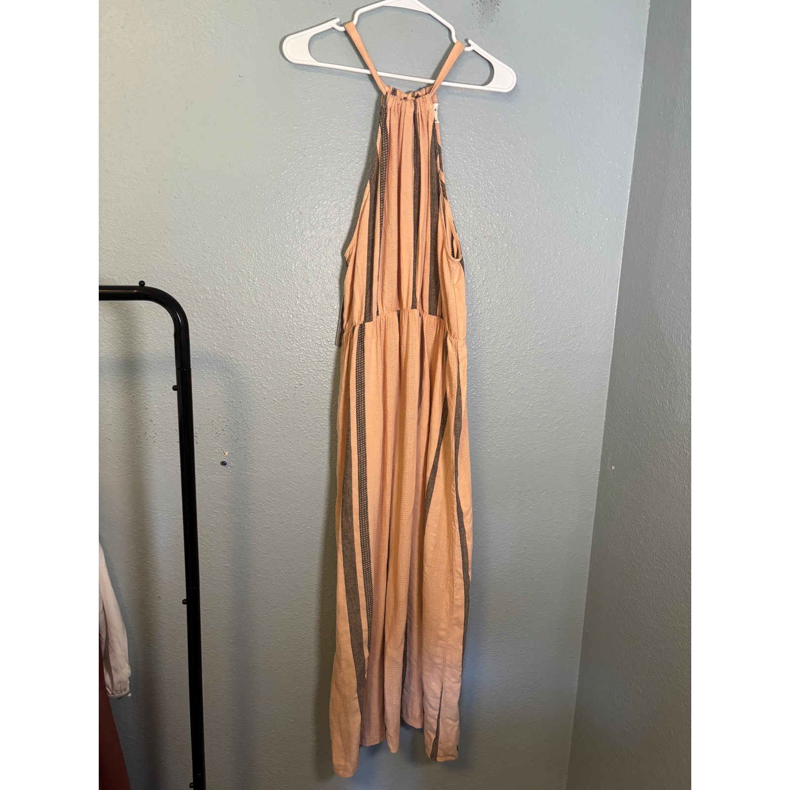 NWT Anthropologie Cloth & Stone Halter Maxi Dress Peach Stripe Size XL
