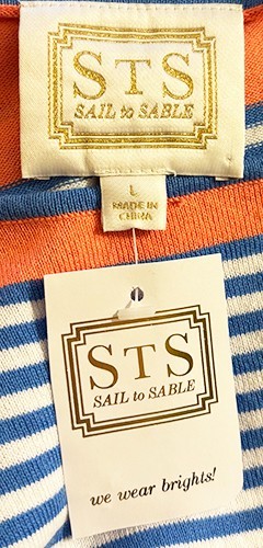 NWT! SAIL TO SABLE BLUE WHITE CORAL NAUTICAL STRIPED COTTON KNIT BLEND DRESS L !