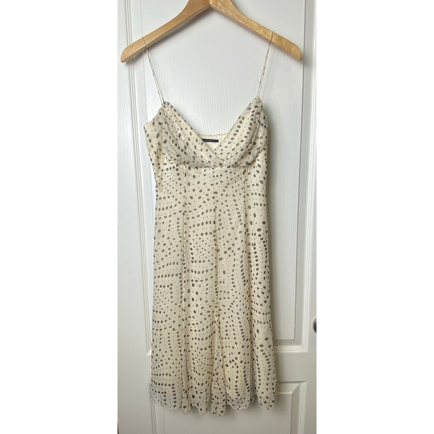 Vintage 1990’s Elie Tahari 100% Silk Cream Black Polka Dot Slip Dress Size 4