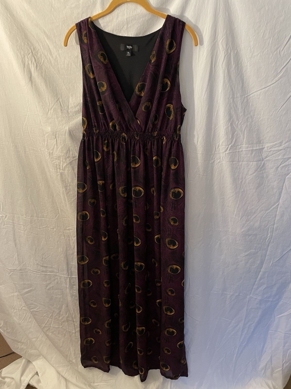 Mossimo Women Maxi Dress Purple Black Print Sleeveless Wrap Front Sz XL Lined