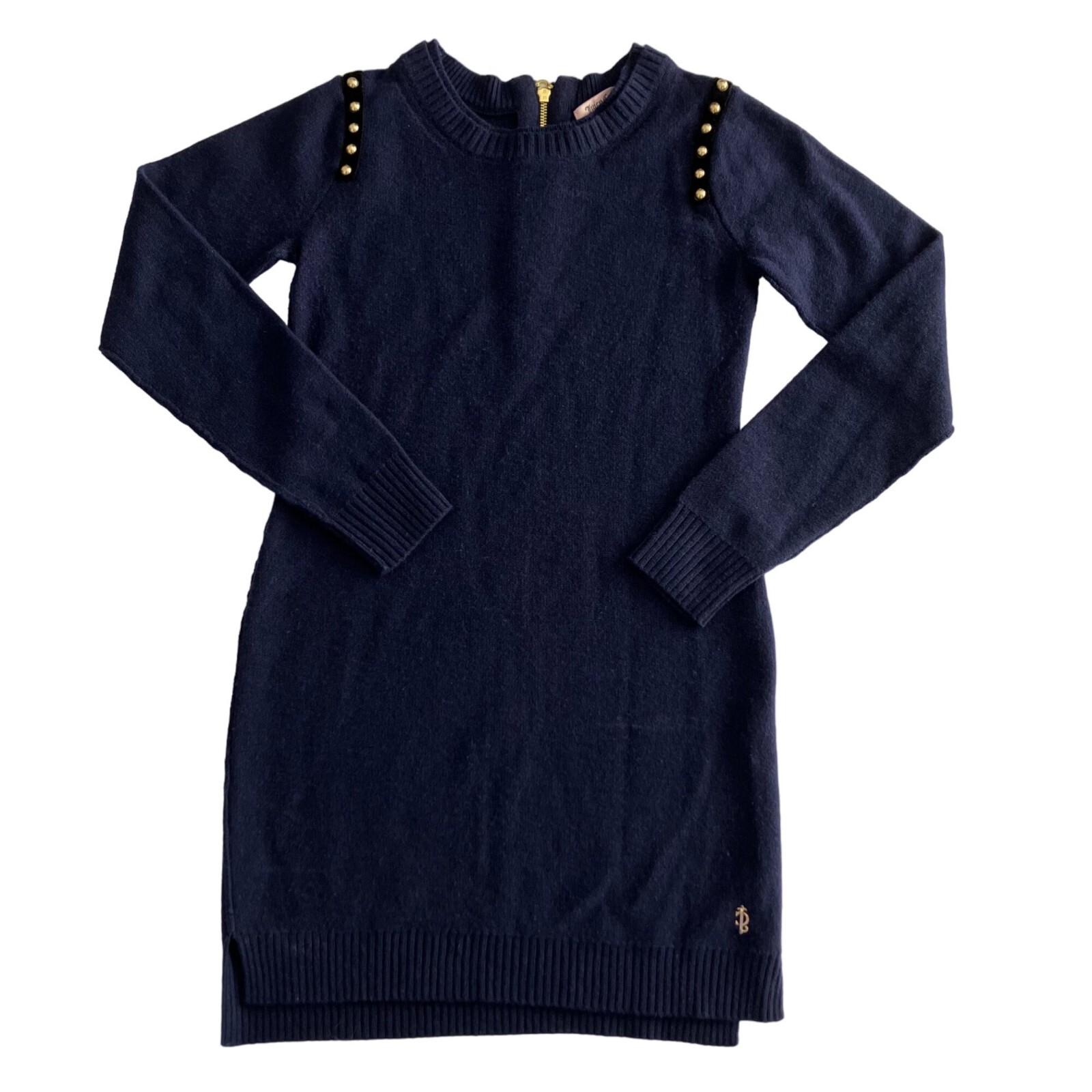 Juicy Couture Womens Wool Blend Sheath Dress Size XS Navy Gold Stud Classic