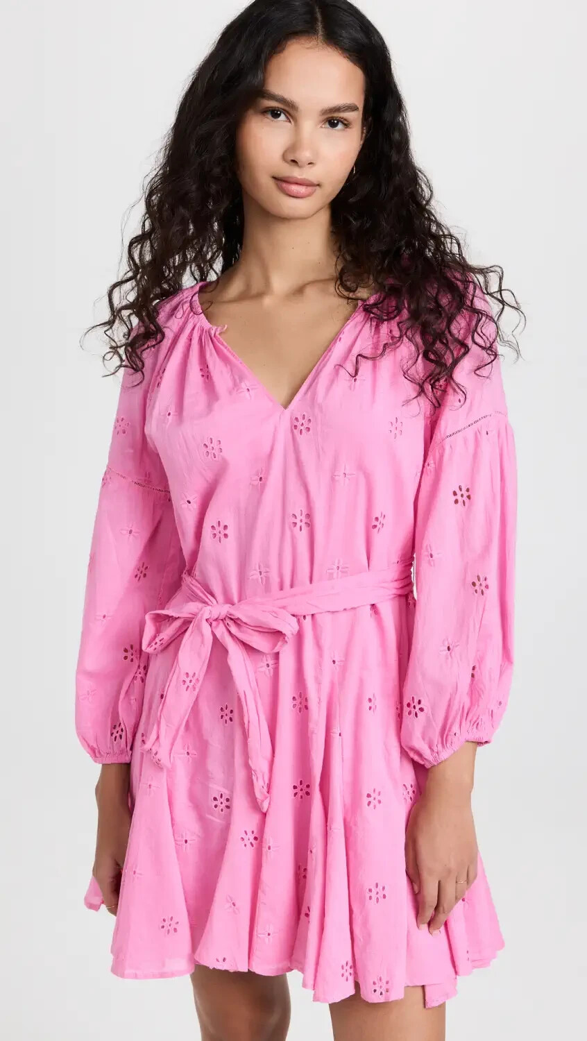 VELVET By Graham & Spencer Gracie Eyelet Embroidered Dress Pink S $216 E3