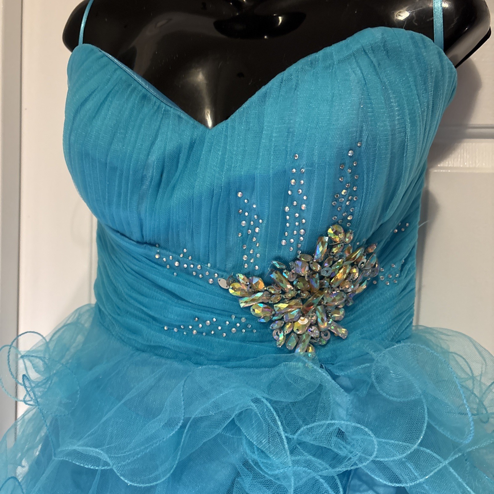Cassandra Stone For Mac Dougal Size 10 WOW! Peacock Blue Ruffles Ruffles High&Lo