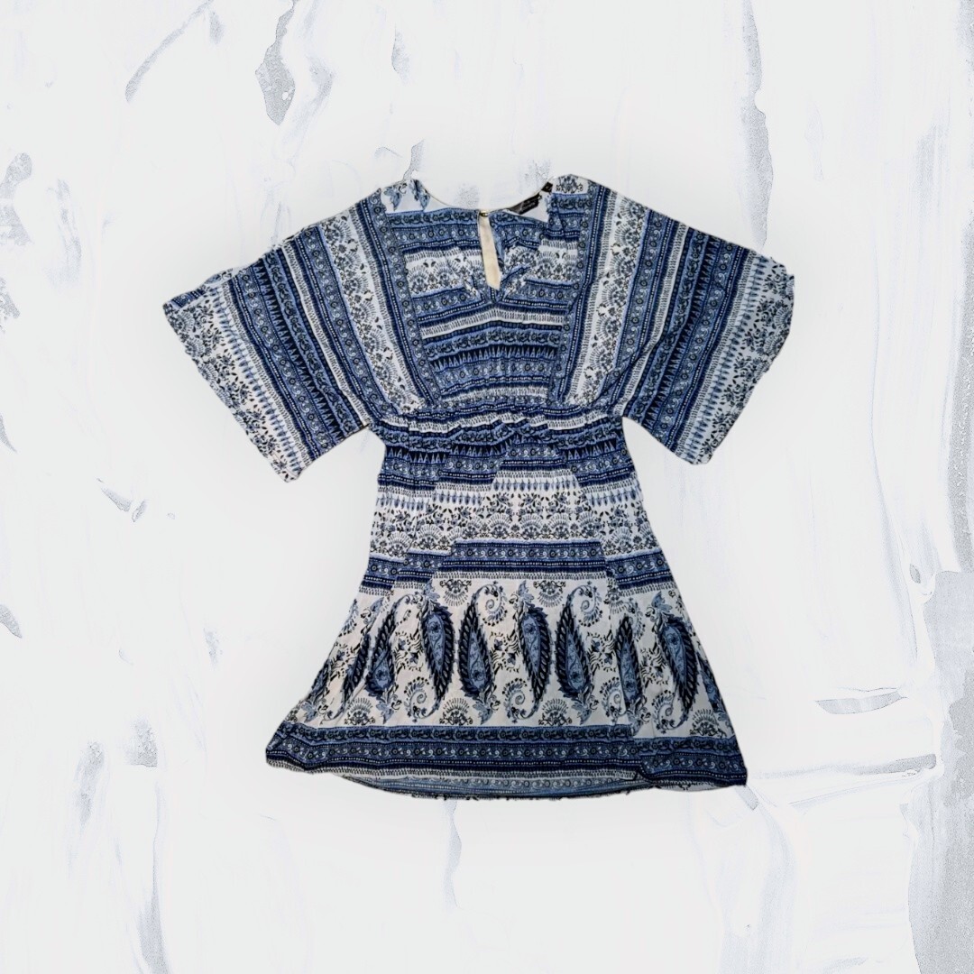 New MILE GABRIELLE Blue Paisley KAFTAN Dress PLUS Size XL Silky Soft Satin
