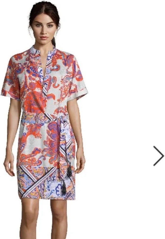 Robert Graham Caitlin Multicolor Printed Silk Cotton Blend Dress Size XS