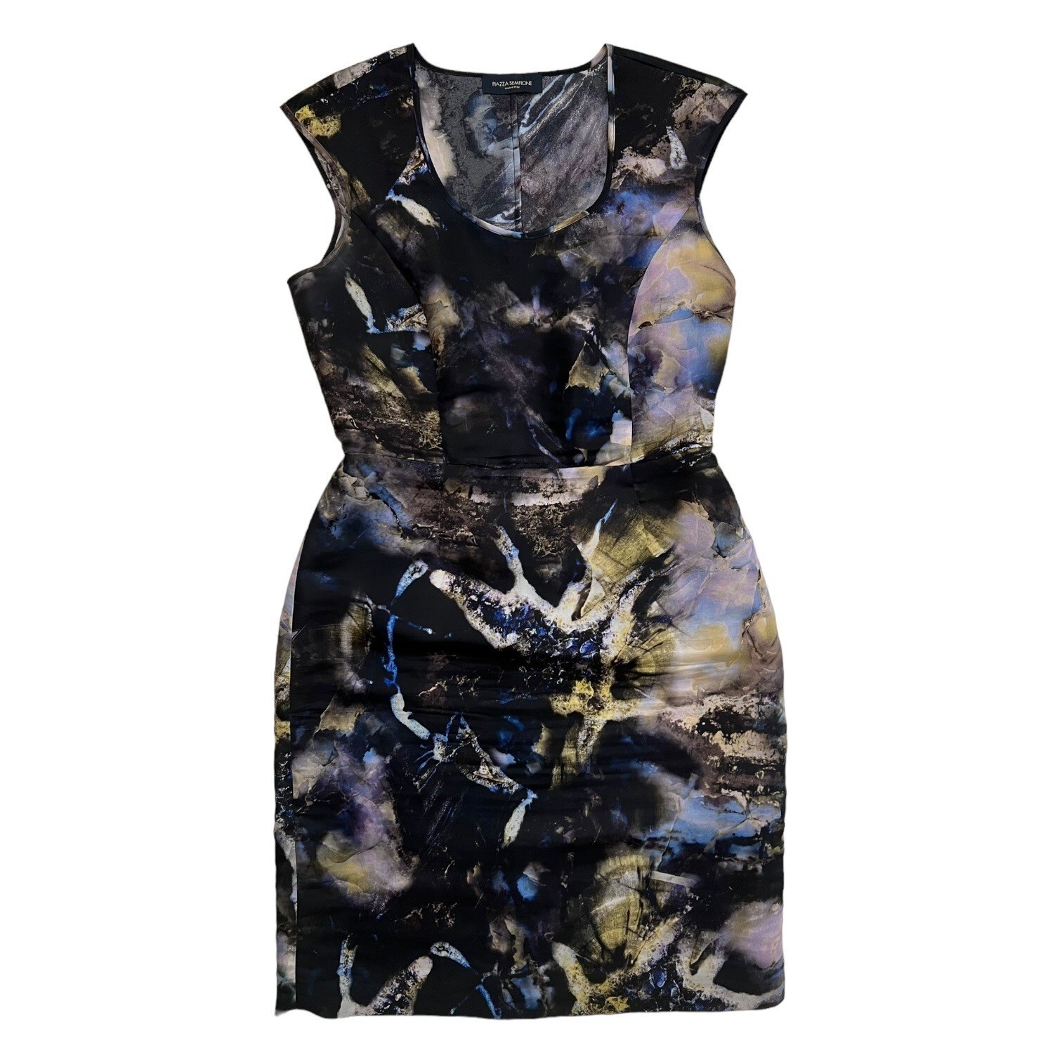 Piazza Sempione Marble Print Cap Sleeve Silk Sheath Dress Blue Black IT 42 US 6