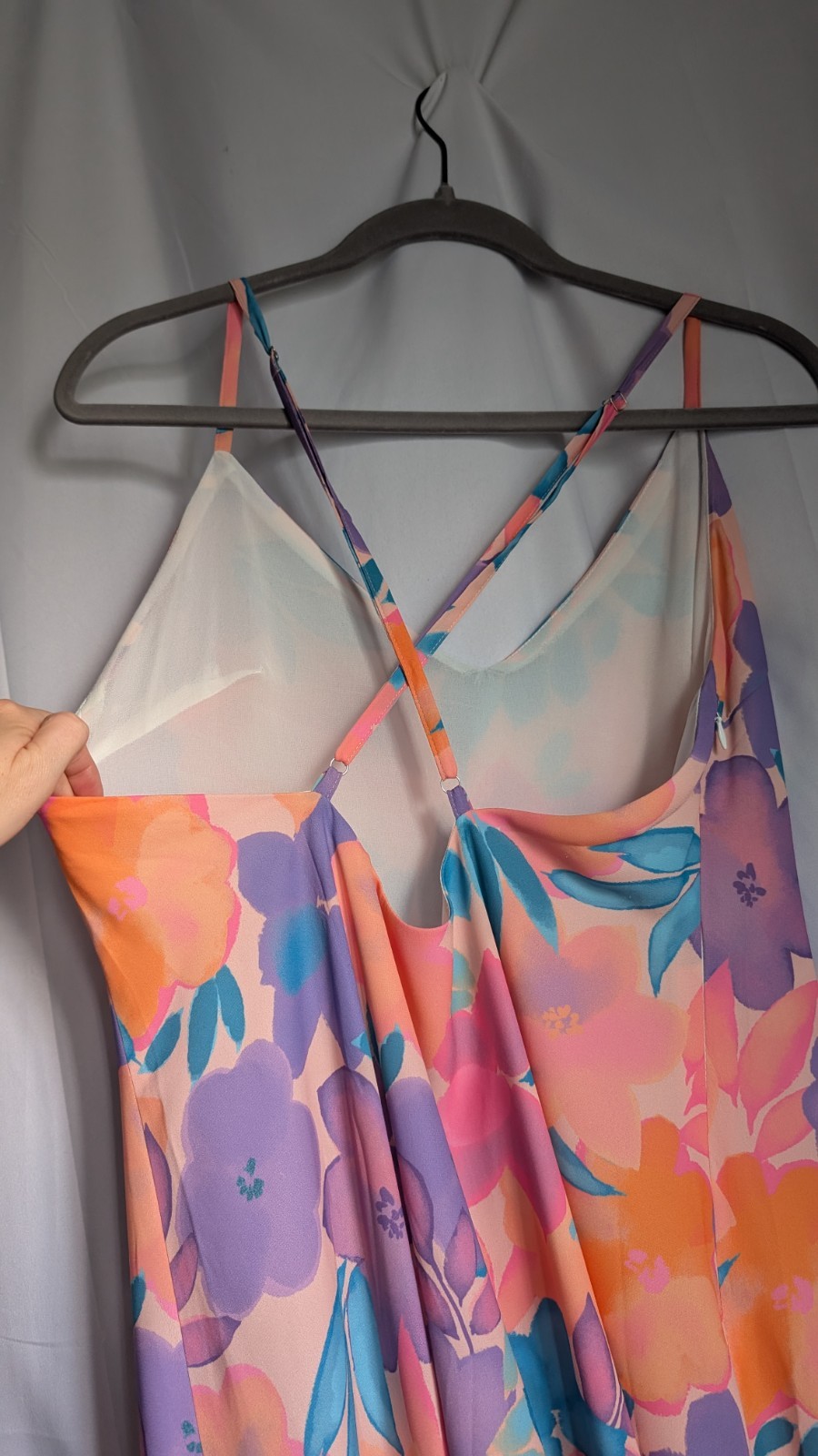 Cupshe Sakura Cream Pink Orange Multicolor Floral Midi Slip Dress Crossback M