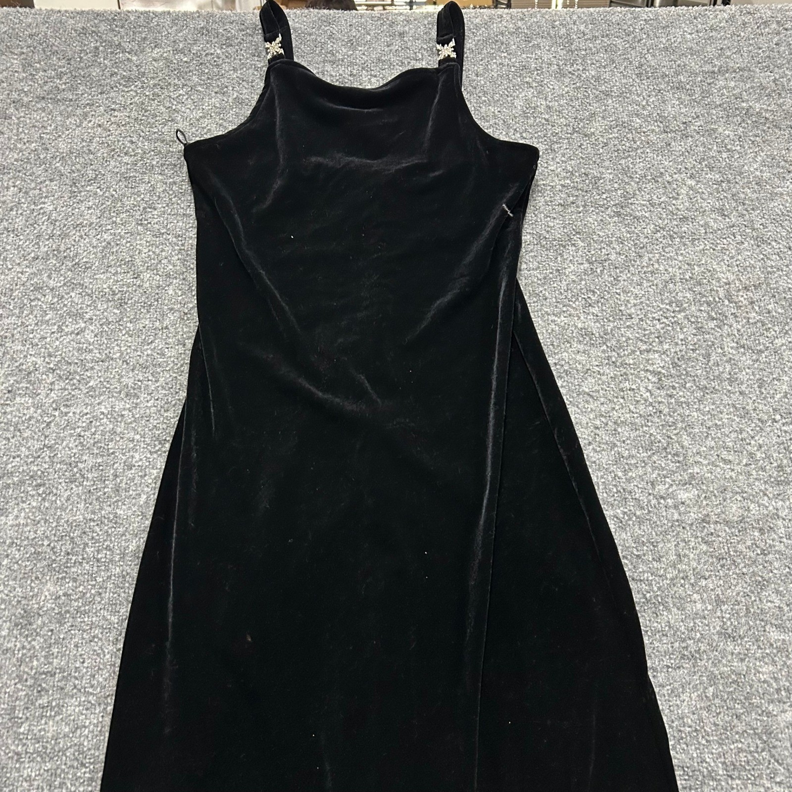 Onyx Nite Dress Womens Size 10 Black Velvet Rhinestone Strap Maxi USA Made Gown