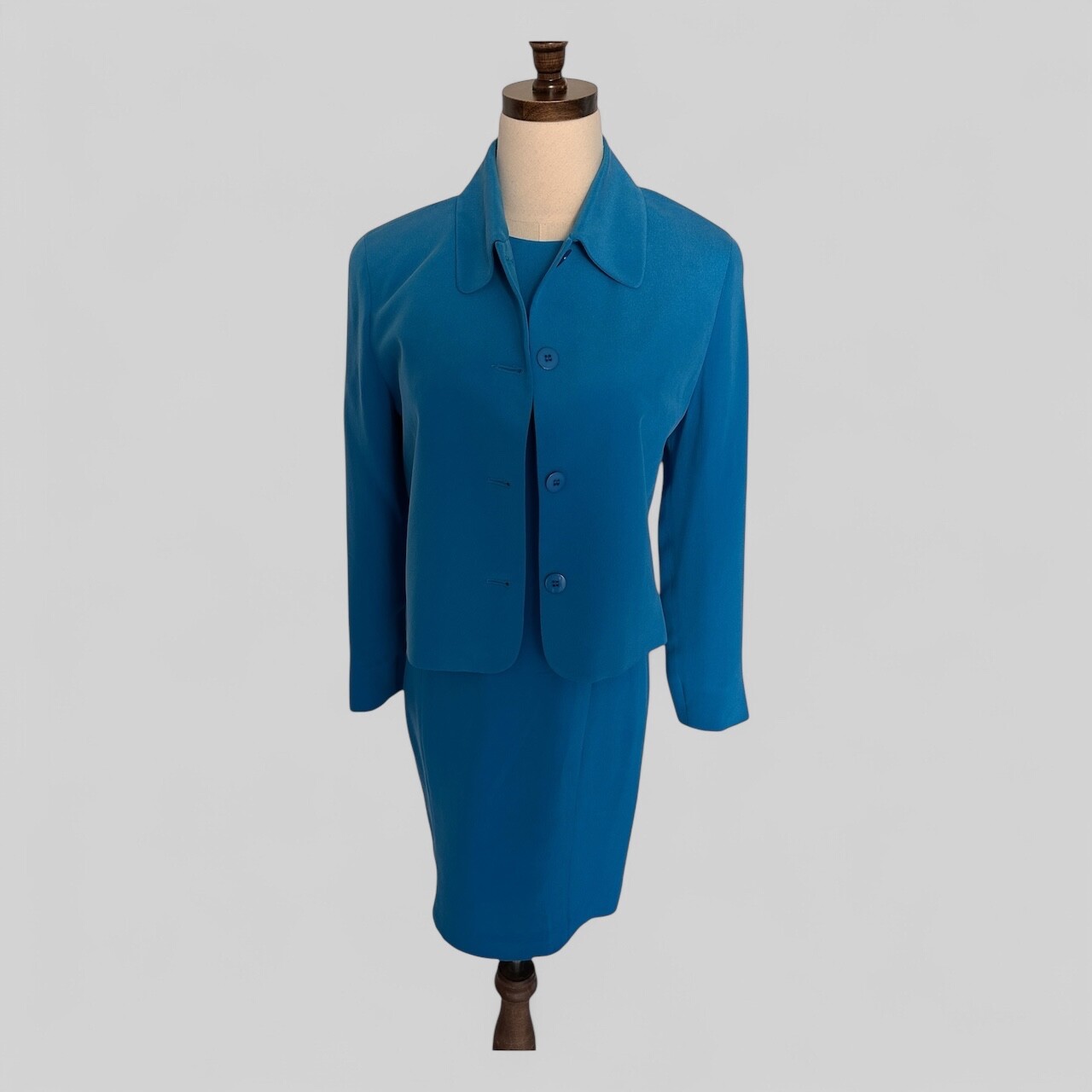 100% City Silk VTG Women Sz 4 Blue Dress/Jacket Set Old Money Jackie K Classic