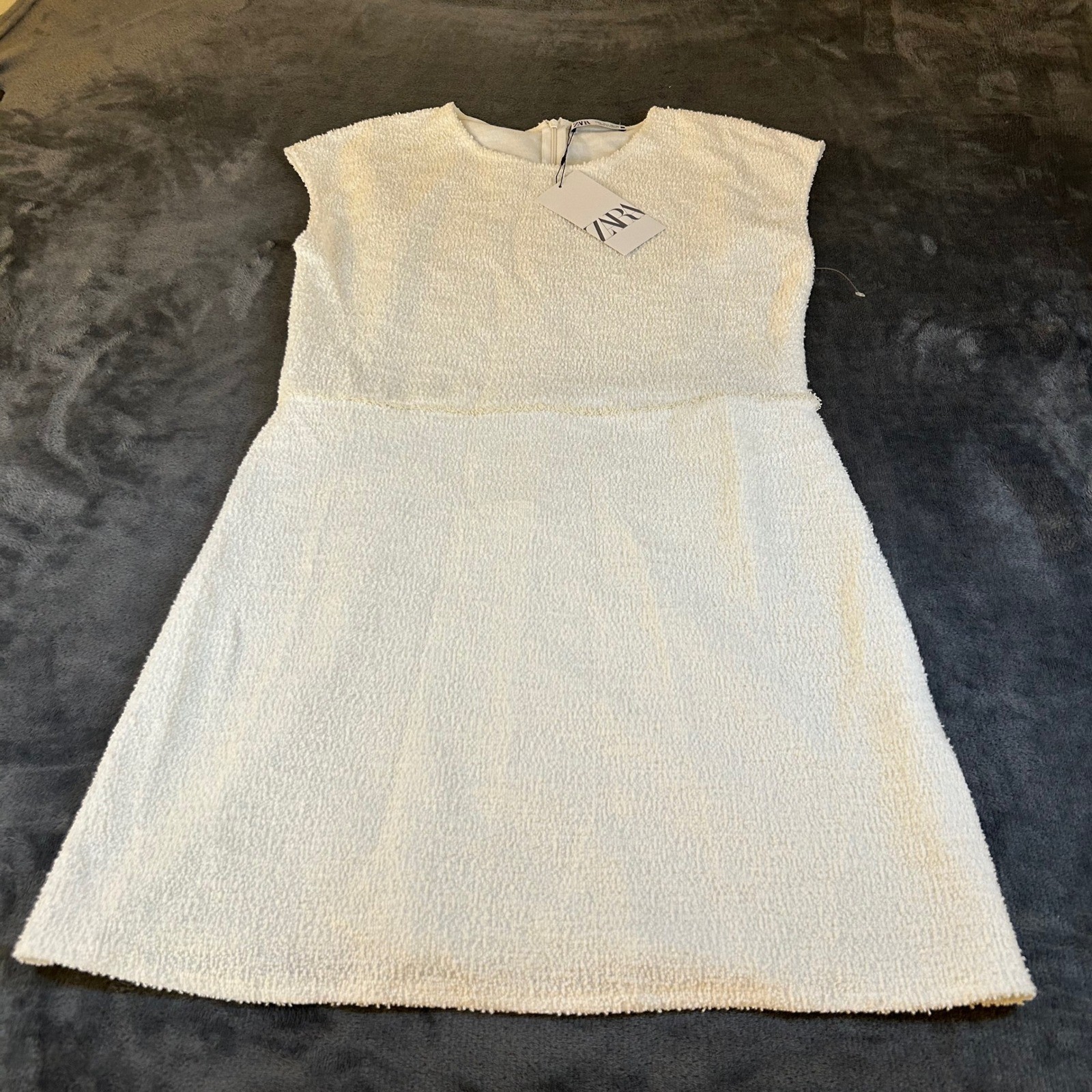Zara Women’s Dress Textured Ivory Sleeveless Above Knee Mini Size L NWT