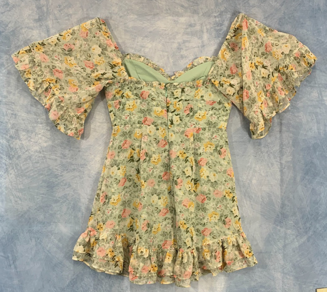 NWT Hello Molly Greenfloral-S Halter Bustier A Line Mini Dress