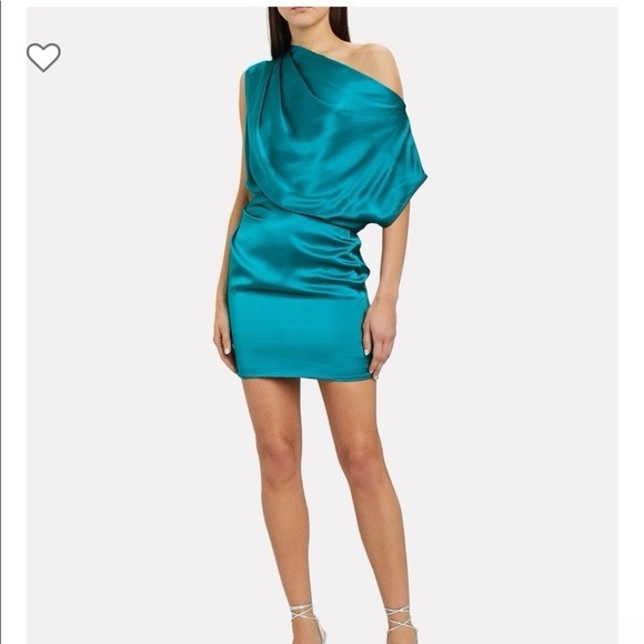 DO+BE Women’s Teal Satin Solid One Shoulder Sleeveless Mini Dress L