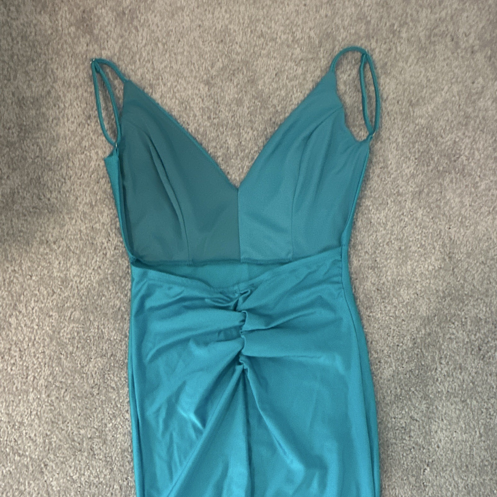 Fashion Nova Blue Solid Silk Blend V-Neck Maxi Dress Spaghetti Straps S