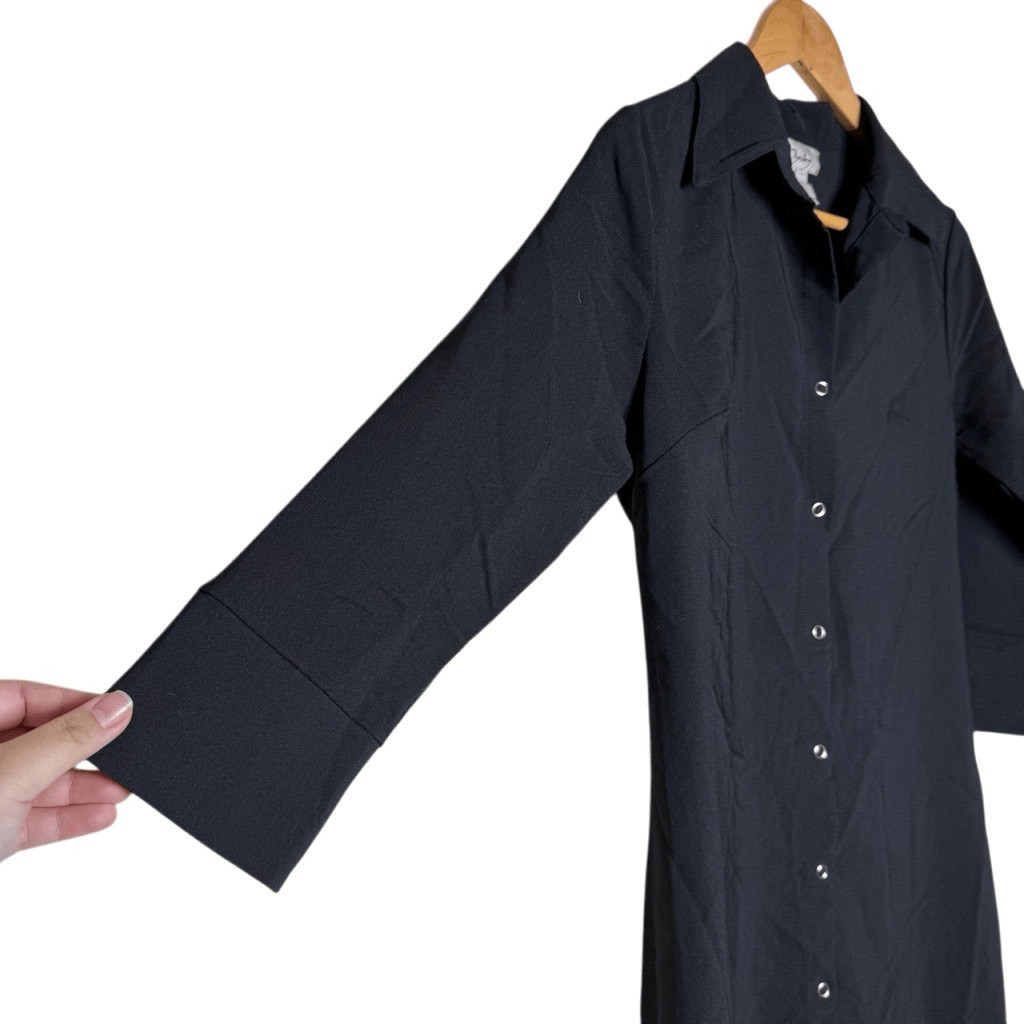 Vintage Chesley Black Long Sleeve Button Up Dress Shirt Collared Snap Closure