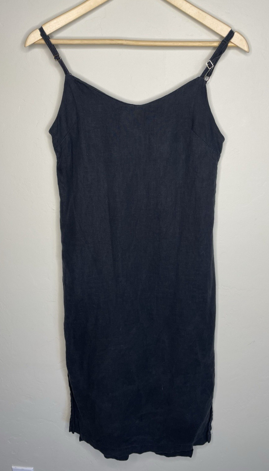 Womens Hannah Lavery Black Linen Side Slit Midi Classic Dress Size 6 Small