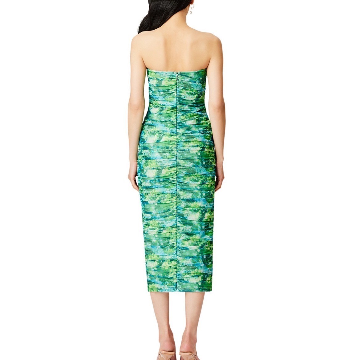 ELLIATT Larkspur Printed Mesh U Wire Dress Green Multi Strapless Bodycon XS