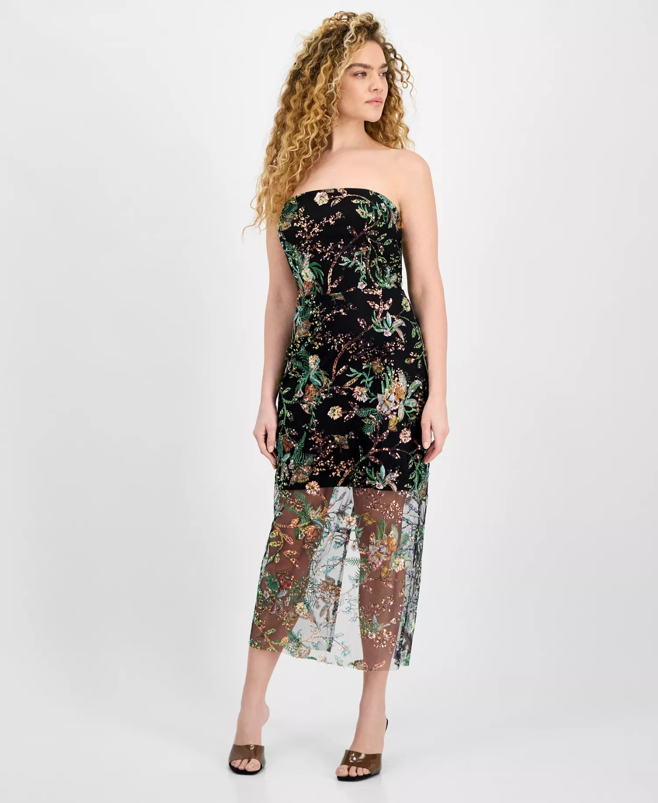 Sam Edelman Black Floral Sequence Embroidered Strapless Dress Size 10 $168