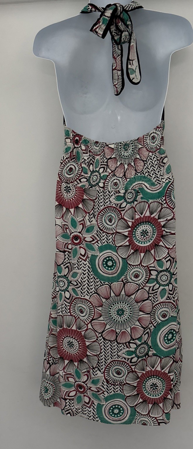EUC Jayli Open Back Tie Halter Midi Dress Green Black Hippie Beach Boho M