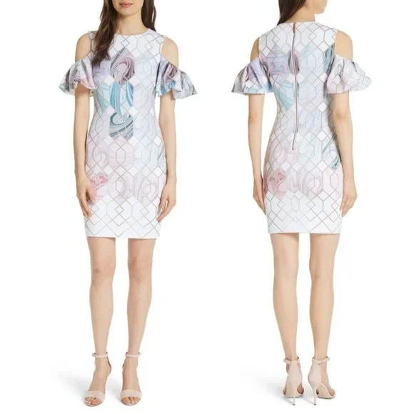 TED BAKER ‘Krimba Sea of Clouds’ Swirls Glitter Geometric Sheath Mini Dress, TB1