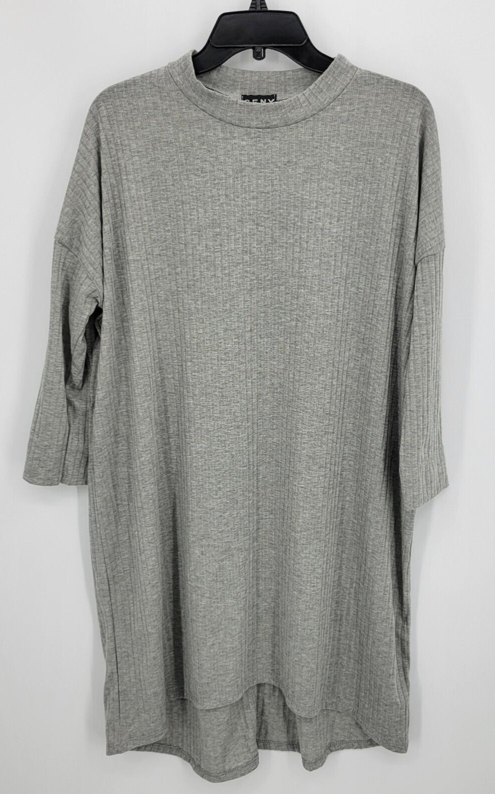 CENY Dress Womens XL Gray Ribbed Knit Crew Neck Long Sleeve Lagenlook Shift