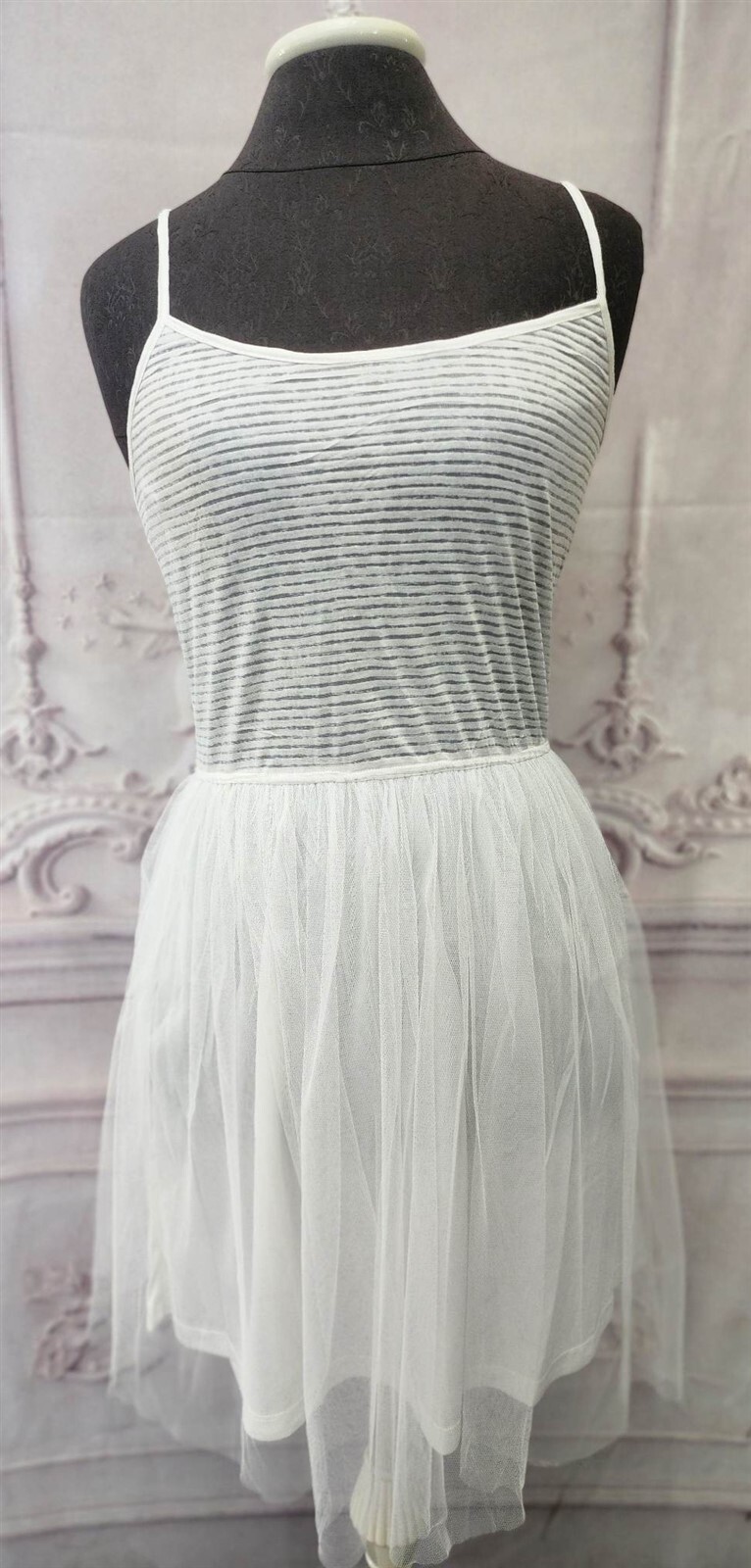 Victorian Trading White Stripe Tutu Lace Slip Dress Ivory Nightgown L