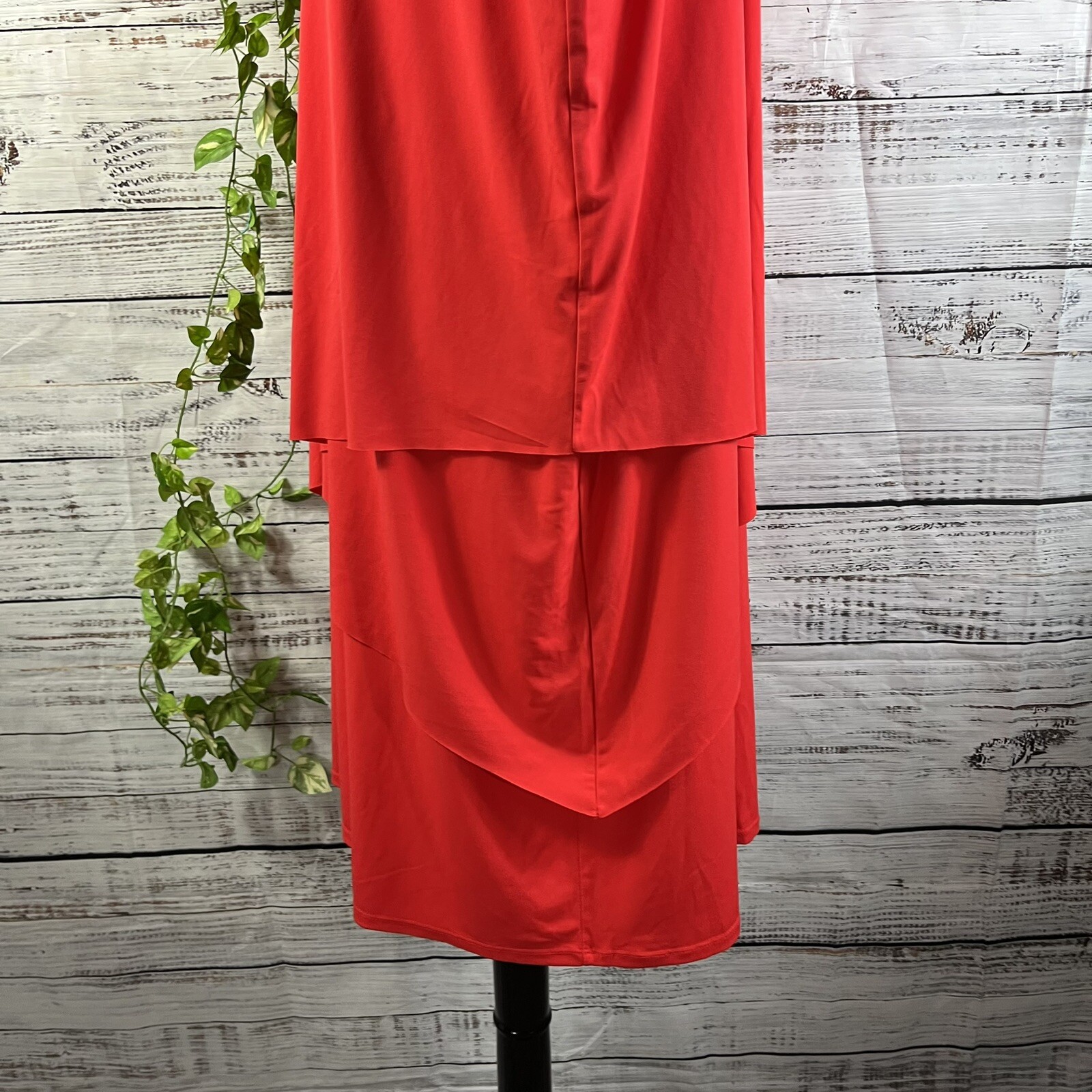 Susan Graver Dress sz Large Petite Fire Orange Lagenlook Layered Knee Stretch